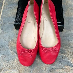 Boden Red Leather Ballet Flats with Bow Accent